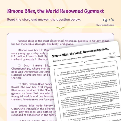 Simone Biles, the World Renowned Gymnast - worksheet educational content