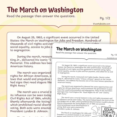 The March on Washington - worksheet educational content