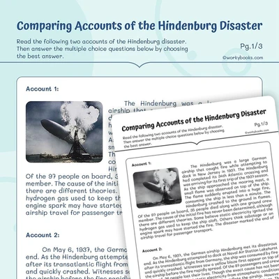 Comparing Accounts of the Hindenburg Disaster - worksheet educational content