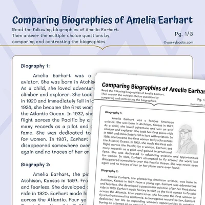 Comparing Biographies of Amelia Earhart - worksheet educational content