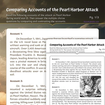 Comparing Accounts of the Pearl Harbor Attack - worksheet educational content