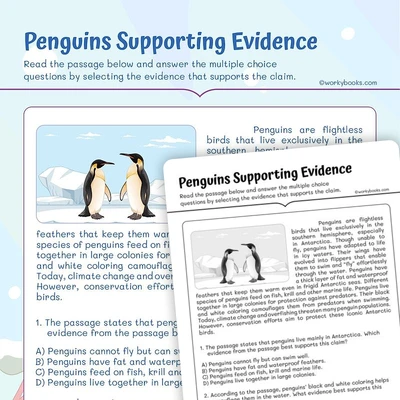 Penguins Supporting Evidence - worksheet educational content