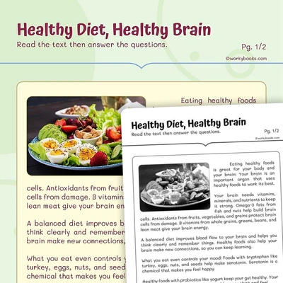 Healthy Diet—Author's Use of Reasons and Evidence - worksheet educational content