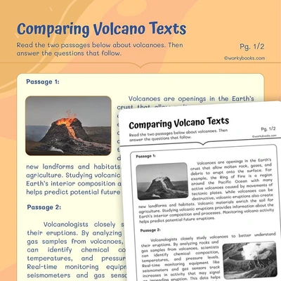 Comparing Volcano Texts - worksheet educational content
