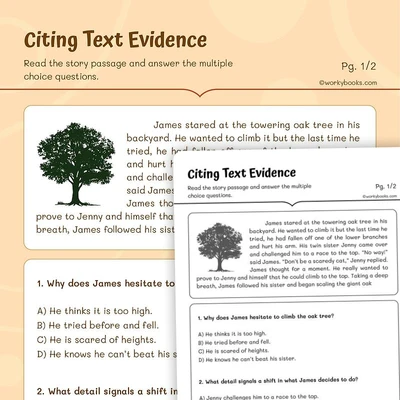 Citing Textual Evidence - worksheet educational content