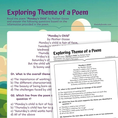 Monday’s Child by Mother Goose Poem - worksheet educational content