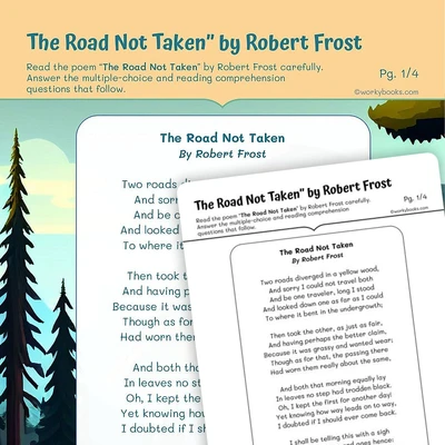 The Road Not Taken" by Robert Frost - worksheet educational content