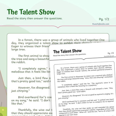 Short Story—The Talent Show - worksheet educational content