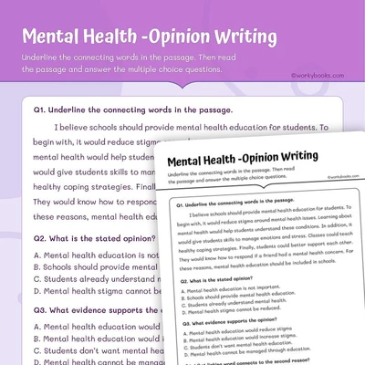 Mental Health —Opinion Writing - worksheet educational content