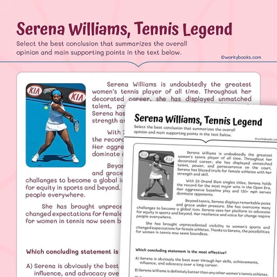 Serena Williams, Tennis Legend - worksheet educational content