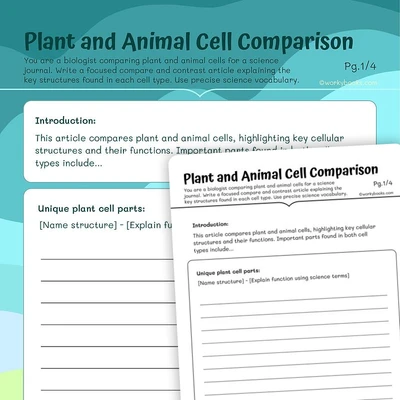 Plant and Animal Cell Comparison - worksheet educational content