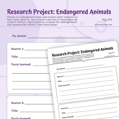 Research Project: Endangered Animals - worksheet educational content