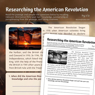 Researching the American Revolution - worksheet educational content