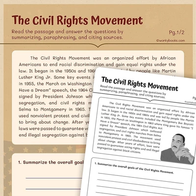 The Civil Rights Movement - worksheet educational content