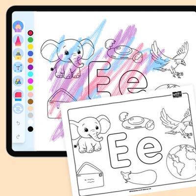 Letter E - coloring educational content
