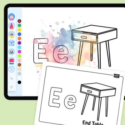 E for End Table - Everyday Objects - coloring educational content