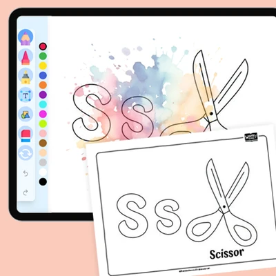 S for Scissors - Everyday Objects - coloring educational content