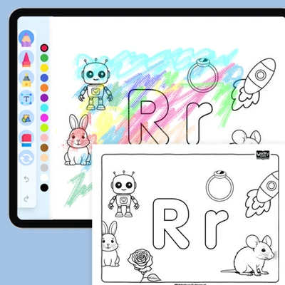 Letter R - coloring educational content