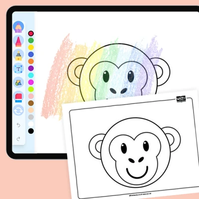 Animal face - Monkey - coloring educational content