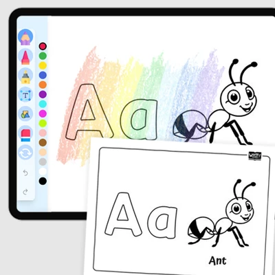 Adorable Ant, Alphabet A - coloring educational content