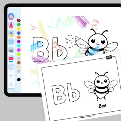 Buzzing Bee, Alphabet B - coloring educational content