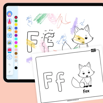 Friendly Fox, Alphabet F - coloring educational content