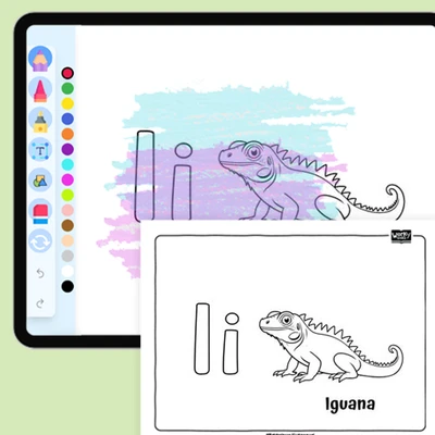 Inquisitive Iguana, Alphabet I - coloring educational content