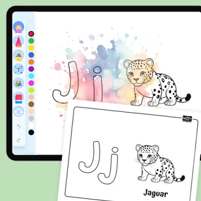 Jaguar, Alphabet J - coloring educational content