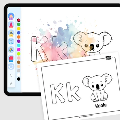 Animal Alphabet Coloring Page, Koala - coloring educational content