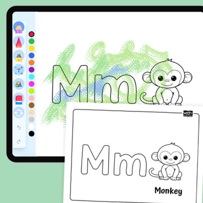 Animal Alphabet Coloring Page, Monkey - coloring educational content