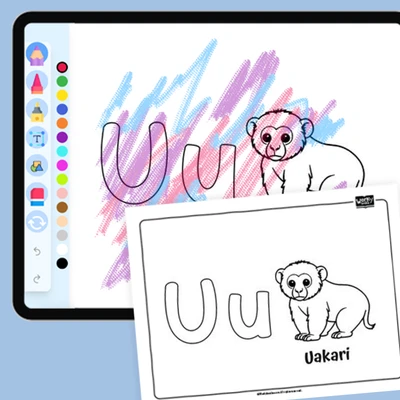 Uakari, Alphabet U - coloring educational content