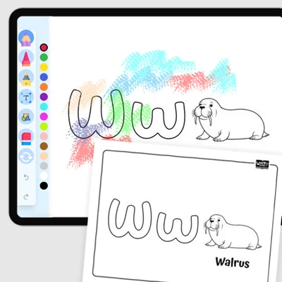 Walrus, Alphabet W - coloring educational content