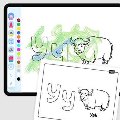 Yak, Alphabet Y - coloring educational content