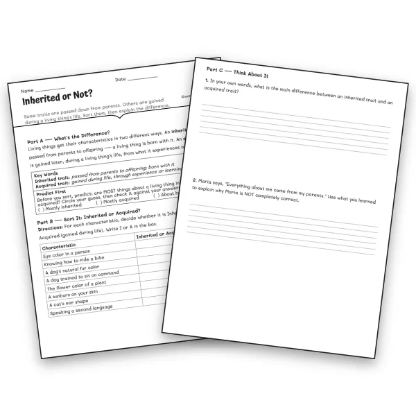 Inherited Traits Assessment - worksheet educational content