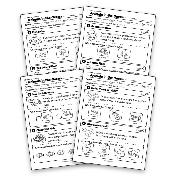 Animals in the Ocean Picture Reading Activities   - worksheet educational content