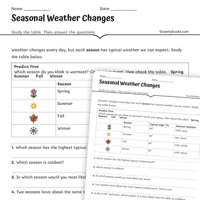 Seasonal Weather Changes - worksheet educational content