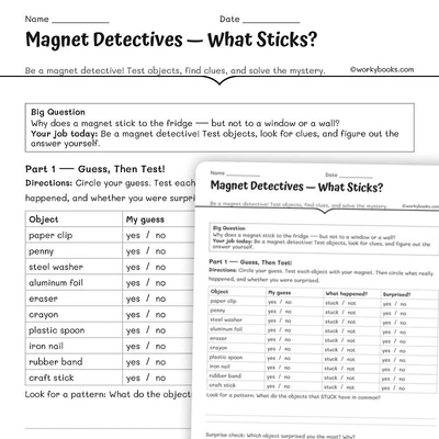 Magnet Detectives — What Sticks - worksheet educational content