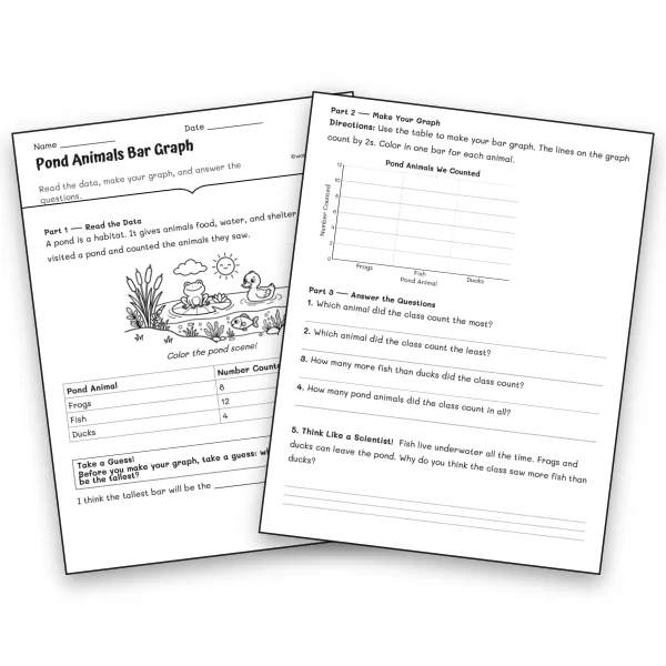 Pond Animals Bar Graph - worksheet educational content