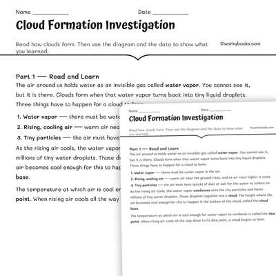 Cloud Formation Investigation - worksheet educational content