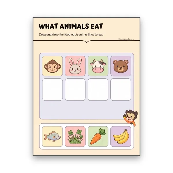What animals eat - worksheet educational content