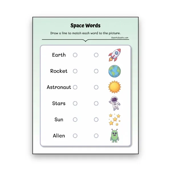 Space words - worksheet educational content