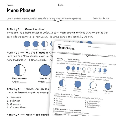 Moon Phases Activity - worksheet educational content
