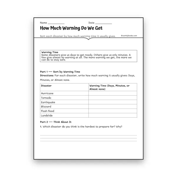 How Much Warning Do We Get - worksheet educational content