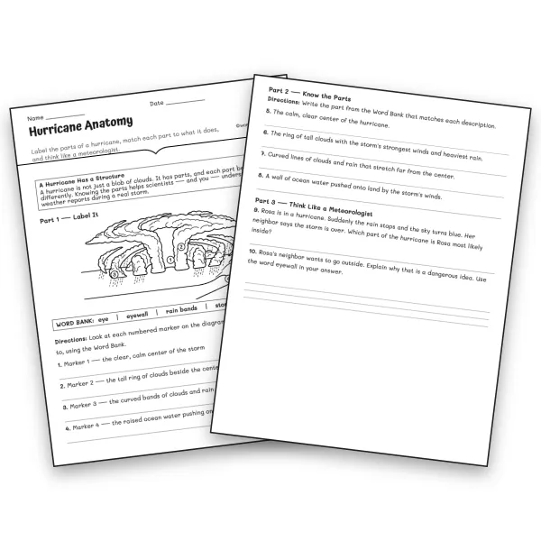 Hurricane Anatomy - worksheet educational content