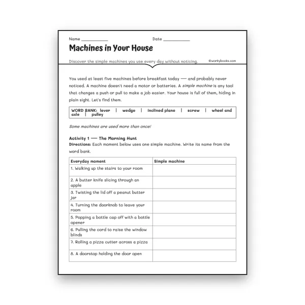Machines in Your House - worksheet educational content