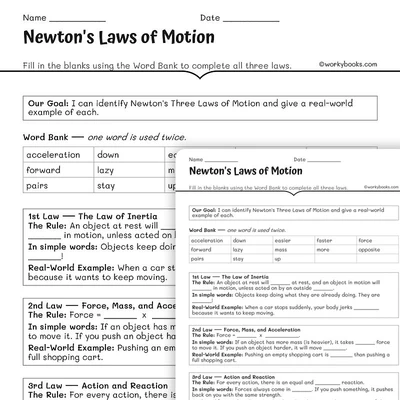 Newton's Laws of Motion - worksheet educational content