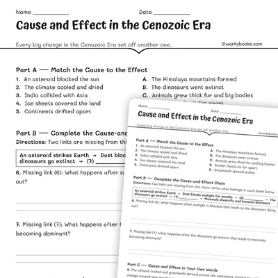 Cause and Effect in the Cenozoic Era - worksheet educational content