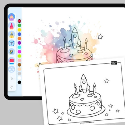 Space Birthday Cake - coloring educational content