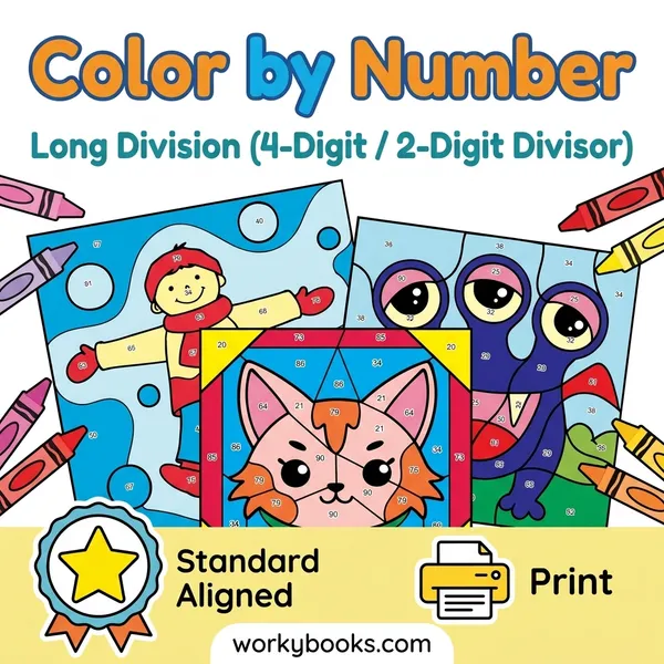 Long Division (4-Digit / 2-Digit Divisor) | Color by Number - bundle educational content