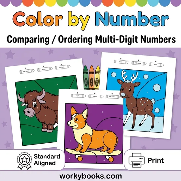 Comparing Multi-Digit Numbers | Color by Number | Worksheet - bundle educational content
